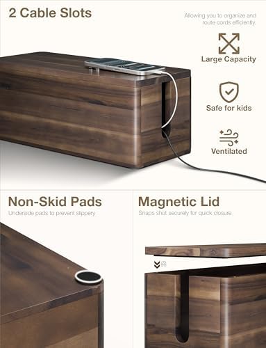 TIDITA Set 2 Wooden Large Cable Management Box Round Edge (Walnut Color) - Image 2
