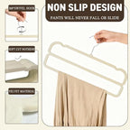 VSV stoage Velvet Pants Hangers with Double Non Slip Bar - Multiple Velvet Hangers for Closet - Thin Space Saving Clothes Hanger - 360° Swivel Felt Trouser Hanger Perchas Terciopelo 10 Pack (Beige) - Image 3