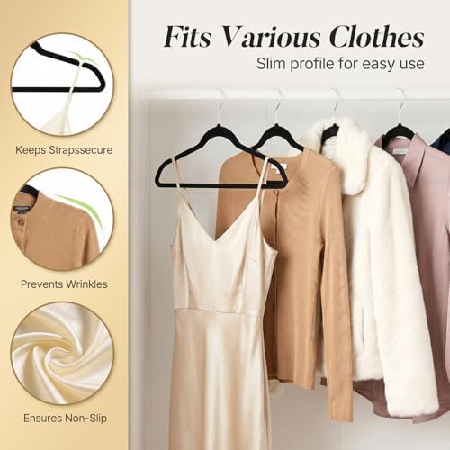 HOUSE DAY Black Velvet Hangers 50 Pack, Non Slip Clothes Hangers 17.25 inch - Image 5