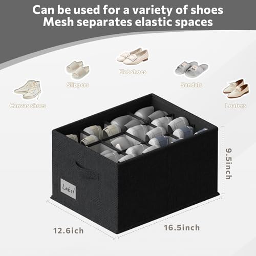 FHSQX 2 Pack Shoe Organizer for Closet,Fits up to 24 Pairs,Fabric Shoe Storage Bins,Large Shoe Box Storage Containers with Bottom Support for Shoes (Black, (16.5 * 12.6 * 9.5) x1) - Image 3