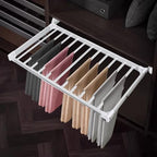 11 Arms Slide Out Pants Rack Closet Pants Hanger Bar Pull Out Trousers Rack Tie Belts Scarf Racks, Top Mounted Wardrobe Clothes Organizers Rail Pull Out Closet Storage Rod-Silver White - Image 6