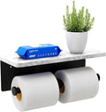 Toilet Paper Holder with Natural Marble Shelf for Bathroom Washroom,Wall Mounted Tissue Holder Suitable for Mega Roll (Matte Black, Large 11.8 * 4.7) by Nodafuer