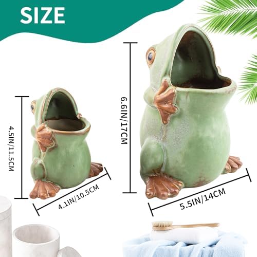 FlidRunest Extra Large Kids Frogs Toothbrush Holder for Bathroom - Ceramic Animal Tooth Brush Holder Cup - Easy to Clean Toothbrush and Toothpaste Holder - Great Gift for Boy, Friends, Kids, Men - Image 3