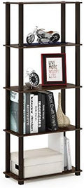 Furinno TURN-S-TUBE Book Shelf, 5-Tier Toolless Storage Shelves with Square Tubes, Shelving Unit for Organization and Storage for Living Room, Home Office, Walnut by Furinno-FitsYourSpaceFitsYourBudget