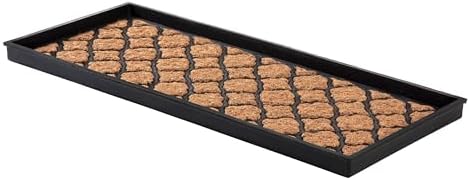 Anji Mountain Heavy Duty Waterproof Rubber Shoe Storage Mat Organizer/Boot Storage Multi Use for Entryway with Coir, Tan and Black Trellis Insert, Fits 3 Pair (34.5" Wide) by AnjiMountain