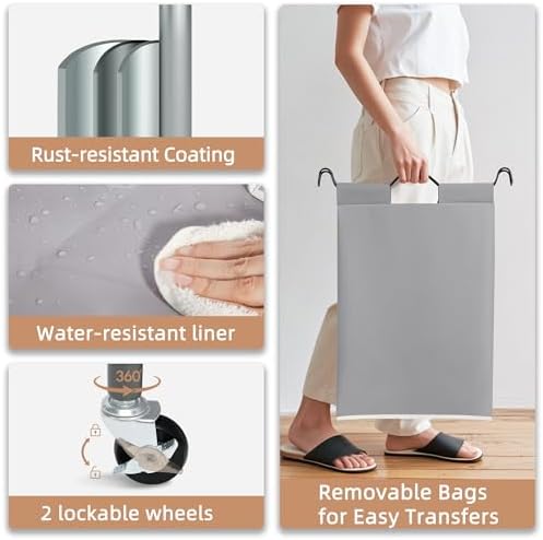 STORAGE MANIAC 5 Section Laundry Sorter, Laundry Hamper with Wheels, Gray - Image 3