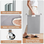 STORAGE MANIAC 5 Section Laundry Sorter, Laundry Hamper with Wheels, Gray - Image 3