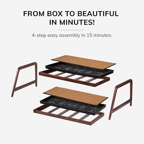 Anji Mountain Heavy Duty Waterproof Wooden Shoe Storage Mat Organizer/Boot Storage Tray Multi Use for Entryway with Coir, Black and Ivory Diamond Insert, 2 Tier, Fits 6 Pair (36.5" Wide) - Image 6