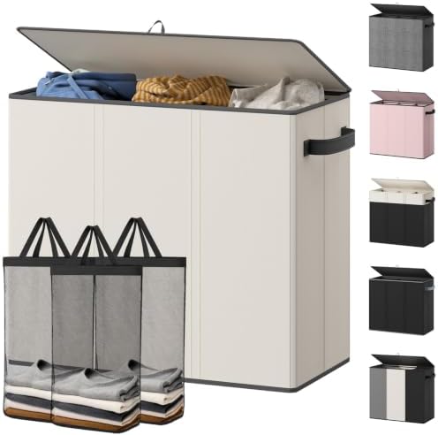 Optish 180L Laundry Hamper 3 Section, Large Hamper with Mesh Bags & Lid by Optish