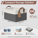 CHICVITA 4 Pack Fabric Storage Bins for Shelves, 20L Gray & White - Image 3