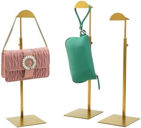 Purse Display Stand, 3 Pack Purse Rack Stainless Steel Anti-fingerprints Purse Holder Gold Hanging Hook Stands Adjustable Height Table Ornament Display Stand for Home Store Boutique Counter by MCKECHSIONDISPLAYWORLDWIDE