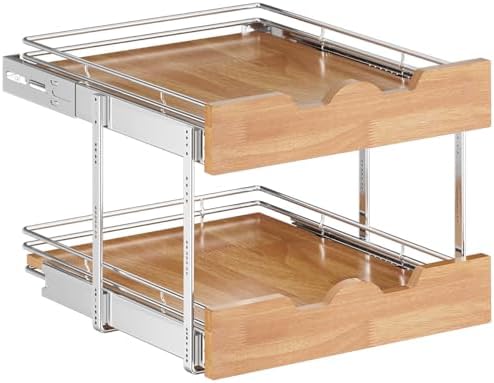 OCG Pull Out Cabinet Organizer 20" W x 21" D, 2 Tier Slide Out Shelf, Heavy-Duty Pull Out Drawer for Cabinets, Base Cabinet Organization for Kitchen, Pantry, Bathroom - Image 3