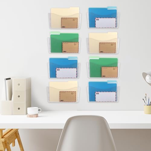EASEPRES 8 Pack Clear Single Pocket Hanging File Organizer, Plastic Wall Mount Paper Mails Magazines Holder, Mounted Folder Bins for Office, School and Home, 13.85x3.14x6.88 inches - Image 6