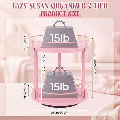 Light Pink 2 Tier Lazy Susan Organizer, 10 in Rotating Spice Rack - Image 2