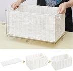 Vagusicc Wicker Storage Basket, Set of 2 Hand-Woven Paper Rope Wicker Basket, Large Storage Baskets for Organizing, Foldable Large Cube Storage Organizer Bins for Shelves (White) - Image 2