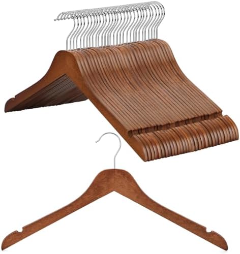 TOPIA HANGER Wooden Hangers 30 Pack, 0.28-inch Thick Slim Wood Clothes Hanger with Flat Design and Smooth Notches, Lightweight Space Saving Hangers for Shirt, Coat, Camisole (Walnut)-CT31WA by TOPIAHANGER