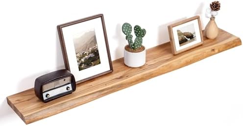 FLYJOE Floating Shelves for Wall Decor, Rustic Solid Elm Wood Live Edge Floating Shelves Wall Mounted, Wall Shelves with Invisible Bracket for Living Room Bathroom Bedroom Kitchen, 48 Inch, Natural by FLYJOE