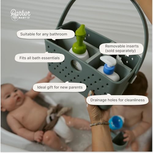 Parker Baby Bath Caddy | BPA Free & Food Grade Shower Caddy Organizer for Toys & Supplies | Quick-Dry, Sturdy & Perfect Size Shower Basket w/Handle in Neutral Colors - Image 5
