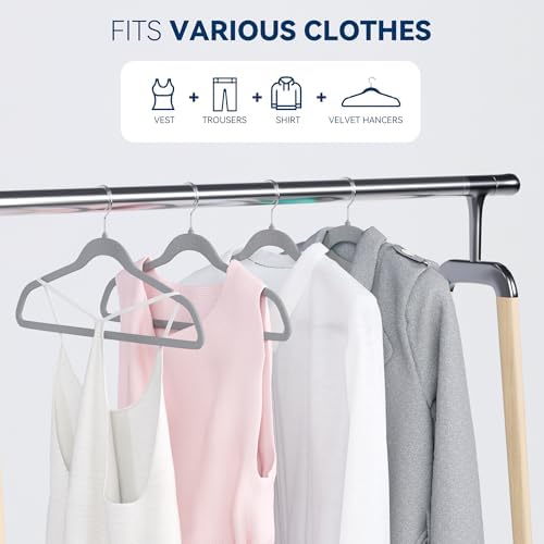 Premium Velvet Hangers 60 Pack, Non Slip Clothes Felt Hanger Heavy Duty for Coat, Premium Slim Space Saving Suit Hangers for Closet Organizer, 360° Rotating Silver Hook - Image 3