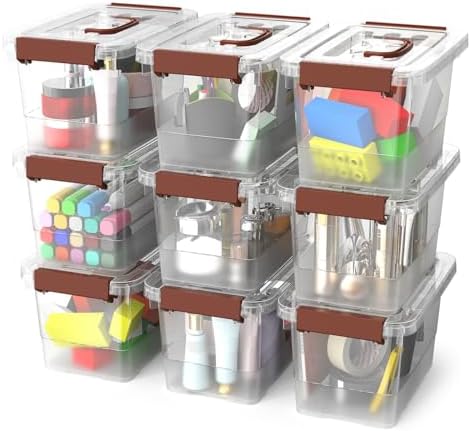 9-Pack Stackable Plastic Storage Bins with Lids, 4 Qt- BPA-Free, Clear Organizing Solution, Latches, Durable Nestable Containers, Secure Pull Handle. by Unknown