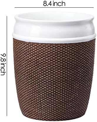 Bathroom Wastebasket - Resin Decorative Trash Can (Brown and White)… - Image 5