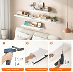 HOOBRO Floating Shelves for Wall, Wall Mounted Shelf Set of 2, 31.5" Hanging Shelf with Invisible Brackets, for Wall Decor Storage in Bathroom Bedroom Kitchen Living Room Office, White WT80BJP201 - Image 6