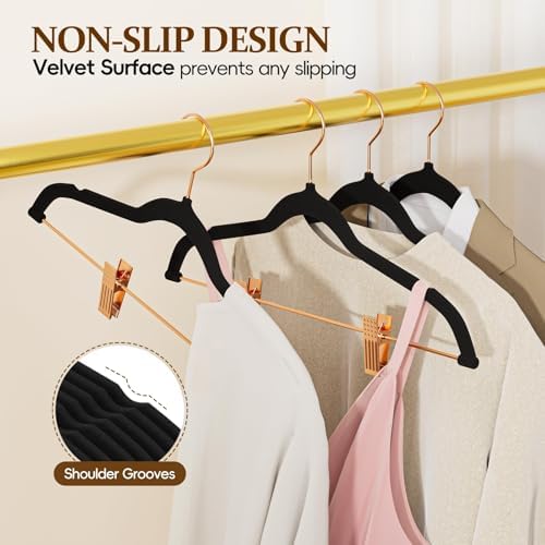 Black Velvet Felt Hangers, Adjustable Clips for Pants, Skirts - Image 3