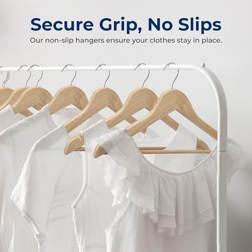 SereneLife Wooden Hangers 30 Pack, Non-Slip, Sturdy, Heavy Duty Suit Hanger Set with 360° Chrome Swivel Hook, Space-Saving Wood Hangers Closet Organizer for Clothes, Coat, Pants, Dress (Natural) - Image 3