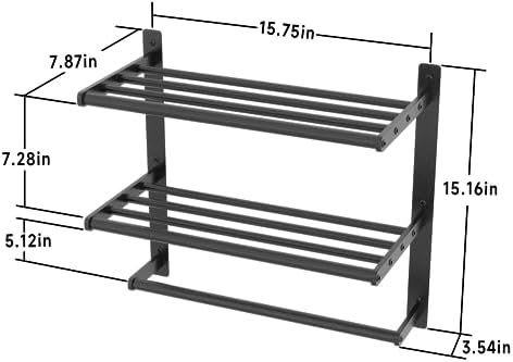 Bethom Bathroom Towel Rack with Bars, 16 Inch Towel Shelf, Matte Black - Image 3