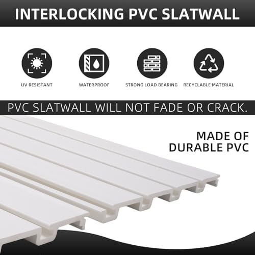 FRAYSCENT Slat Wall Paneling Garage Wall Organizer, Slatwall Panels Garage Tool Organizer Wall Mount Garage Slat Wall Storage Systems, Slat Board PVC Wall Panels Garage Storage (White, 4ftx2ft) - Image 5