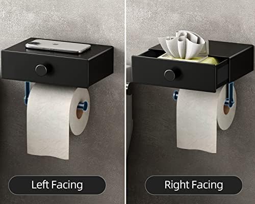 VOLDRA Toilet Paper Holder with Shelf Black Wipes Dispenser for Bathroom Toilet Paper Holder with Storage Upgrade Drawer Design Toilet Tissue Holder Adhesive Small Bathroom Shelf Wall Mount - Image 4