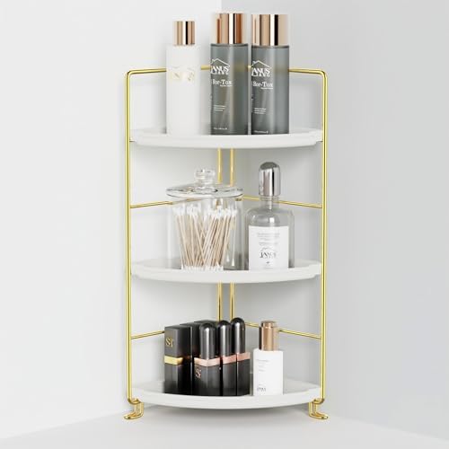 3-Tier Bathroom Organizer Countertop, Corner Bathroom Counter Organizer, Makeup for Vanity Skincare Organizers and Storage, Kitchen Counter Organizer Perfume Organizer (Gold) by JANUSLiANG