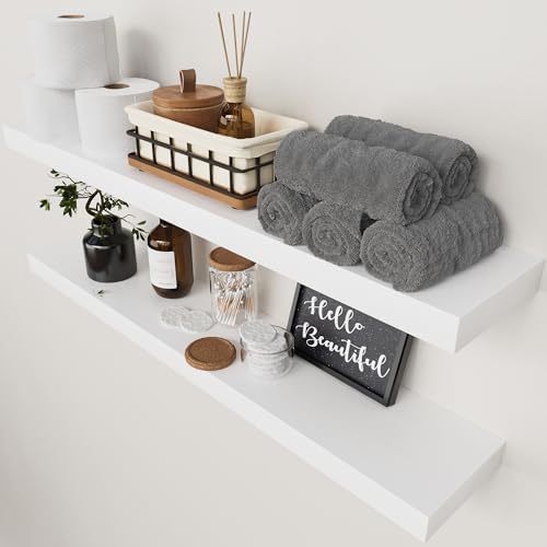 Solid Wood Floating Shelves for Wall 36 Inches Long, White Wooden Shelf by BAOBABWORKSHOP