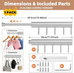 Pisman Valet Rod for Closet Pull Out 12 Inch with 5 Hooks - Silver 1 Pack - Image 3