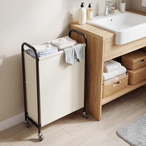 GRANNY SAYS Laundry Hamper, Slim Basket with Wheels and Handles, Beige, 80L - Image 7