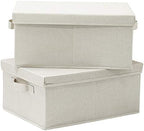 HOONEX Foldable Storage Bins with Lids, 2 Pack, Storage Boxes with Carrying Handles and Sturdy Heavy Cardboard, 16.5" L x 11.8" W x 7.5" H for Shoes, Books, Clothes, Beige by HOONEX