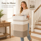 Laundry Hamper, Cotton Rope Laundry Basket with Leather Handles, 25.1-Gallon/95 L Large Clothes Hampers for Laundry, Woven Laundry Baskets for Blankets, Clothing, Bedroom, Living Room, Nursery - Image 2