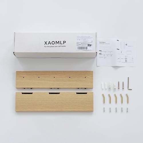 Marine Plywood Wall Mounted Coat Rack with Shelf & Key Hooks, 5 Brass Hooks Entryway Organizer, Modern Floating Shelf for Bedroom Hallway, Space-Saving Home Storage Rack (1, Oak Finish) - Image 6