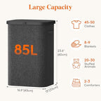 Lifewit 85L Large Laundry Basket with Lid, Laundry Hamper with Plastic Handles and Removable Bag, Foldable Tall Dirty Clothes Hampers for Laundry for Laundry Room, Bedroom, Bathroom, Dorm, Dark Gray - Image 3