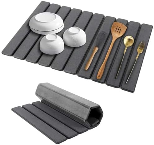 Stone Dish Drying Mat for Kitchen Counter, 24 x 16 Inch(Dark Gray) by Unknown