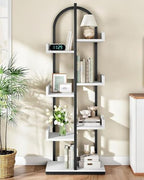 CHOEZON Corner Bookshelf, Curved 6-Tier Bookcase with Anti-Tip Kit, Adjustable Feet and Staggered Shelves for Living Room, Bedroom, Study, Office, White and Black TSJ06BW by Choezon