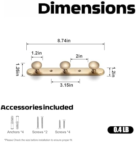Goo-Ki Champagne Bronze Coat Rack Wall Mount with Orbit Rim Backplate, Modern Heavy Duty Zinc Alloy Coat Hooks, Soft Gold Hat and Towel Hanger Rail for Entryway, Bathroom and Mudroom (3 Hooks) - Image 2