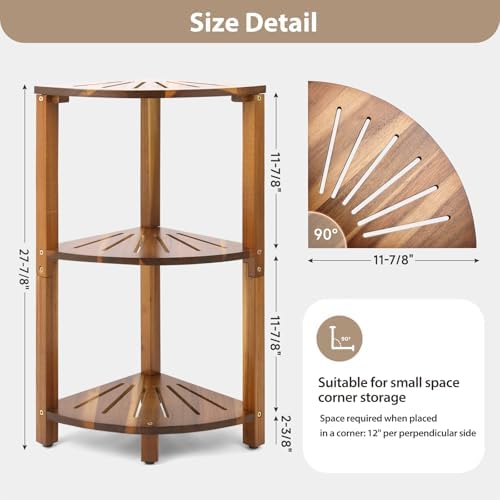 IBosins Corner Shower Caddy Standing 3-Tier Wood Shelf Bathroom Organizer - Image 2