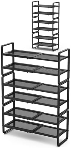 Expandable Metal Shoe Rack for Closet, Entryway & Garage, 6-Tier, Black by SNTD