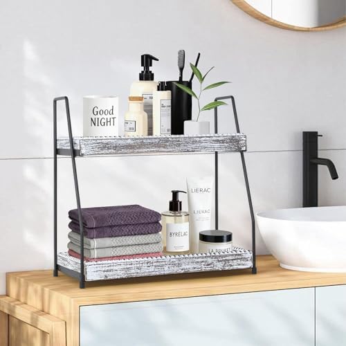 Gurfuy Bathroom Vanity Organizer 2-Tier Wood Countertop Storage Counter Shelf for Makeup Skincare Perfume Jewelry Tray Spice Rack White - Image 7