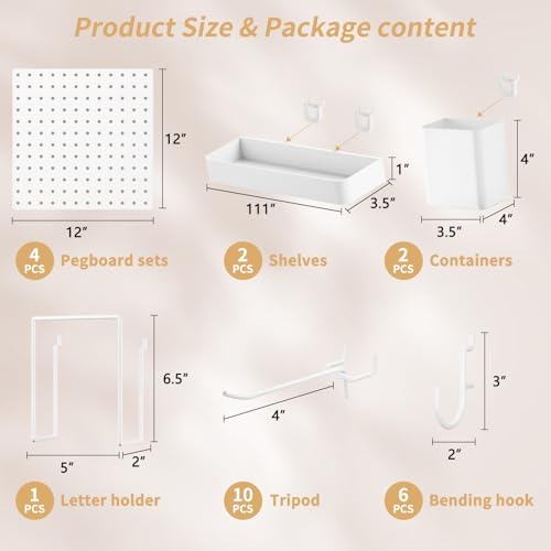 FZK Modular Plastic Pegboard Wall Organizer Kit, White， 12x12, 4 Panels - Image 3