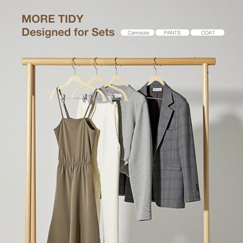 Korpai 36-Pack Beige Velvet Hangers with Clips Adjustable,Adult Hangers,Outfit Hanger,Heavy-Duty,Felt,Non-Slip,Space Saving, for Pants, Skirts, Suits,Coats, Dresses ect. - Image 6