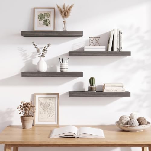 Fixwal Floating Shelves for Wall Decor (Grey, Set of 4, 15.7 Inch) - Image 7