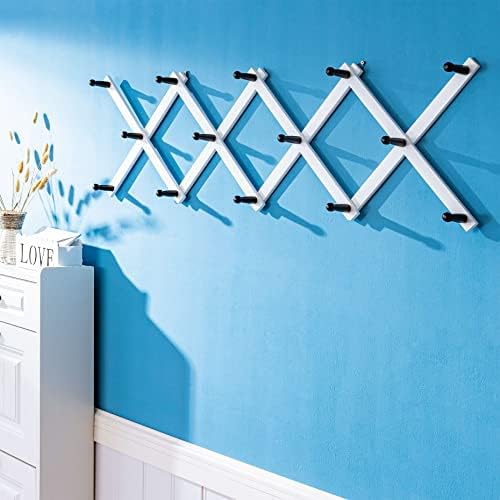 SKOLOO Hat Rack for Wall with 14 Hooks, Solid Wooden, Modern, Expandable Coat Rack Wall Mount for Coats, Hats, Bags, Baseball Caps, Black on White - Image 3