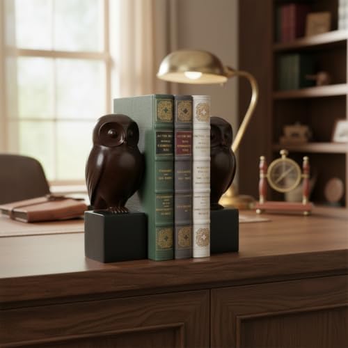 Braxio Decorative Owl Bookends Home Decor - Modern Abstract Black Book Stopper, Heavy Duty Non Slip Animal Book Ends for Shelves & Office Desk, Collectible Gift 4 x 4 x 9.3 Inch by BRAXIO